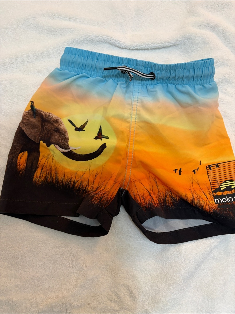 Molo Sunset Elephant Swim Shorts - Blue, Orange & Black